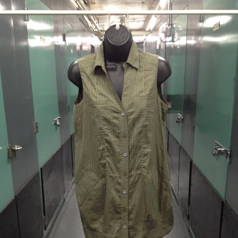 OLIVE GREEN SLEEVELESS SHIRT DRESS TOP NWT SZ S